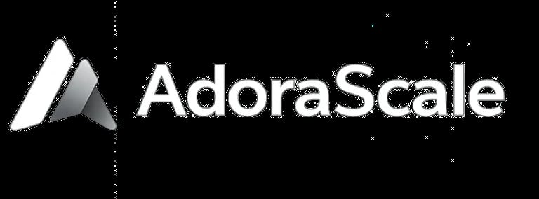 AdoraScale logo with stylized mountain peak icon on black background